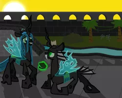 Size: 2560x2048 | Tagged: safe, artist:thehuskylord, banned from derpibooru, deleted from derpibooru, derpibooru import, queen chrysalis, oc, oc:ghost, changeling, canon x oc, marriage proposal, shipping