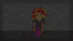 Size: 1920x1080 | Tagged: grimdark, artist:chameleonman55, banned from derpibooru, deleted from derpibooru, derpibooru import, sunset shimmer, equestria girls, bully, bullying, depressed, disembodied thoughts, gun, m1911, sad, suicidal, sunsad shimmer, weapon