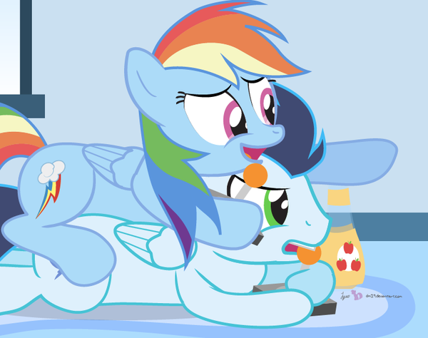 Size: 600x474 | Tagged: safe, artist:dm29, banned from derpibooru, deleted from derpibooru, derpibooru import, rainbow dash, soarin', apple cider, cider, female, male, shipping, soarindash, straight, video game