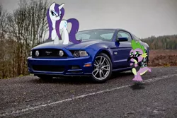 Size: 1440x960 | Tagged: safe, artist:dontae98, banned from derpibooru, deleted from derpibooru, derpibooru import, rarity, spike, pony, car, ford, irl, mustang, photo, ponies in real life