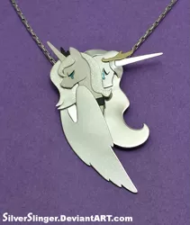 Size: 695x825 | Tagged: safe, artist:silverslinger, banned from derpibooru, deleted from derpibooru, derpibooru import, princess celestia, princess luna, craft, crying, hug, irl, jewelry, necklace, pendant, photo, s1 luna, winghug