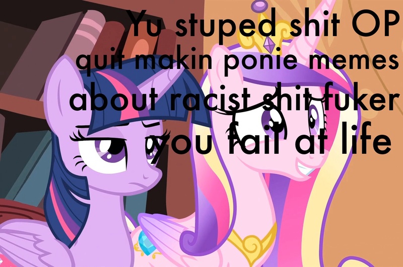 Size: 1626x1080 | Tagged: questionable, banned from derpibooru, deleted from derpibooru, derpibooru import, screencap, princess cadance, twilight sparkle, alicorn, three's a crowd, butthurt, caption, downvote bait, image macro, meme, racism, text, twilight sparkle (alicorn)