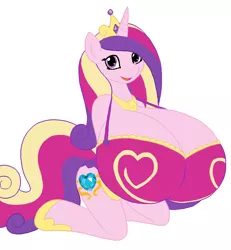 Size: 860x930 | Tagged: suggestive, artist:allrights, artist:speedbumpv-drop, banned from derpibooru, deleted from derpibooru, derpibooru import, princess cadance, anthro, arm hooves, big breasts, breasts, busty princess cadance, clothes, female, huge breasts, impossibly large breasts, lingerie, lopsided boobs, solo