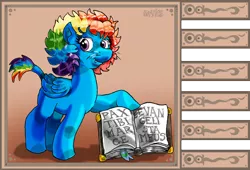 Size: 900x613 | Tagged: safe, artist:davide76, banned from derpibooru, deleted from derpibooru, derpibooru import, rainbow dash, pegasus, pony, book, fangs, female, latin, leonine tail, rainbow dash is a lion, republic of venice, solo, whiskers