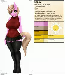 Size: 3385x3925 | Tagged: safe, artist:replica, banned from derpibooru, deleted from derpibooru, derpibooru import, oc, oc:reppy, unofficial characters only, anthro, anthro oc, big breasts, breasts, clothes, looking at you, reference sheet, skirt, sleeveless turtleneck, solo, stockings, sweater, thigh highs, turtleneck, vest