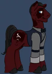 Size: 557x795 | Tagged: safe, artist:charlie-bad-touch, banned from derpibooru, deleted from derpibooru, derpibooru import, ponified, ponified:eddie gluskin, unofficial characters only, earth pony, pony, clothes, male, nudity, outlast, outlast: whistleblower, sheath, unshorn fetlocks, vest