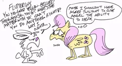 Size: 749x408 | Tagged: safe, artist:bakertoons, banned from derpibooru, deleted from derpibooru, derpibooru import, angel bunny, fluttershy, comic