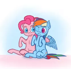 Size: 452x440 | Tagged: safe, artist:roxenmage, banned from derpibooru, deleted from derpibooru, derpibooru import, pinkie pie, rainbow dash, belly button, female, lesbian, pinkiedash, shipping, sitting