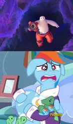Size: 585x993 | Tagged: safe, banned from derpibooru, deleted from derpibooru, derpibooru import, rainbow dash, tank, tanks for the memories, baymax, big hero 6, clothes, dashie slippers, depression dash, non pony spoilers, obligatory pony, slippers, time to say goodbye dash
