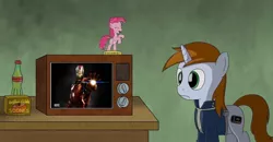 Size: 1250x650 | Tagged: safe, banned from derpibooru, deleted from derpibooru, derpibooru import, oc, oc:littlepip, fallout equestria, exploitable meme, iron man, littlepip's televison meme, meme, tv meme