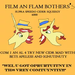 Size: 514x514 | Tagged: safe, artist:dellovan, banned from derpibooru, deleted from derpibooru, derpibooru import, flam, flim, the super speedy cider squeezy 6000, flim flam brothers, ms paint