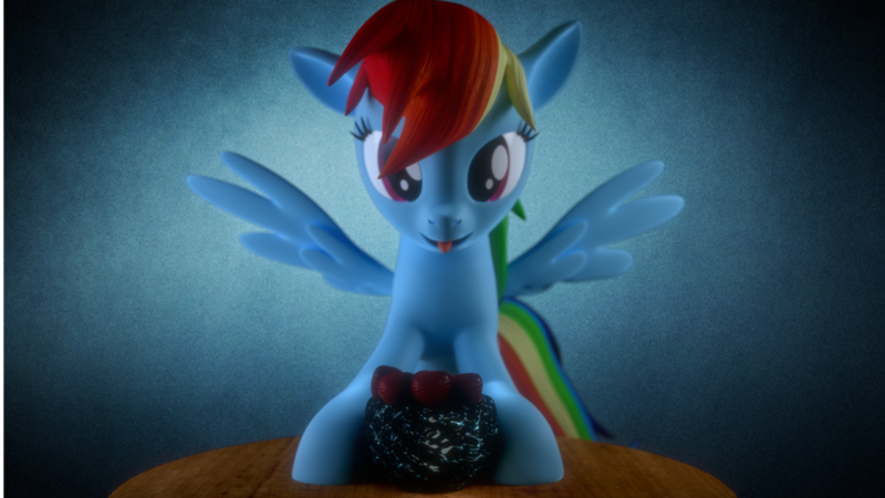 Size: 1191x670 | Tagged: safe, artist:llimuc, banned from derpibooru, deleted from derpibooru, derpibooru import, rainbow dash, 3d, blender, food, not sfm, strawberry