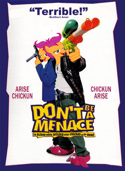 Size: 453x620 | Tagged: safe, banned from derpibooru, deleted from derpibooru, derpibooru import, chickun, don't be a menace to south central while drinkin your juice in the hood, exploitable meme, faic, forced meme, meme, movie, wayans brothers