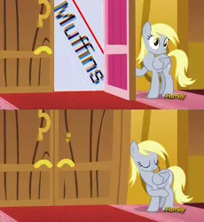 Size: 560x609 | Tagged: safe, banned from derpibooru, deleted from derpibooru, derpibooru import, derpy hooves, slice of life (episode), derpy's door, drama bait, exploitable meme, meme, obligatory pony