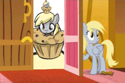 Size: 1080x720 | Tagged: safe, banned from derpibooru, deleted from derpibooru, derpibooru import, derpy hooves, slice of life (episode), animated, derpception, derpy's door, droste effect, exploitable meme, food, meme, muffin, obligatory pony, recursion
