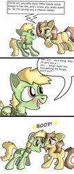 Size: 586x1365 | Tagged: safe, artist:fillerartist, banned from derpibooru, deleted from derpibooru, derpibooru import, oc, oc:filler, oc:milly millstone, unofficial characters only, blushing, boop, comic, noseboop, nose wrinkle