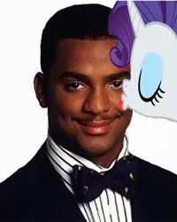 Size: 620x775 | Tagged: safe, banned from derpibooru, deleted from derpibooru, derpibooru import, rarity, carlton banks, crack shipping, kissing, meme, shipping
