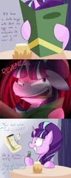 Size: 2250x5625 | Tagged: dead source, safe, artist:amarcato, banned from derpibooru, deleted from derpibooru, derpibooru import, starlight glimmer, amending fences, 666, coin, comic, counterfeit, counterfeit bits, currency, dialogue, evil, exploitable meme, faic, floppy ears, glare, grin, hoof hold, i didn't listen, image macro, implied ponies eating meat, magic, meme, money, nervous, nervous grin, nose wrinkle, offscreen character, pen, raised hoof, revenge, semi-vulgar, smiling, smirk, squee, starlight stalker, table, telekinesis, tongue out, wide eyes