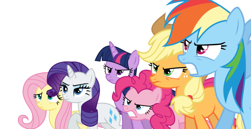 Size: 7672x3948 | Tagged: safe, artist:s.guri, banned from derpibooru, deleted from derpibooru, derpibooru import, applejack, fluttershy, pinkie pie, rainbow dash, rarity, twilight sparkle, alicorn, slice of life (episode), absurd resolution, angry, frown, mane six, .svg available, twilight sparkle (alicorn), vector