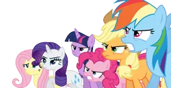 Size: 7672x3948 | Tagged: safe, artist:s.guri, banned from derpibooru, deleted from derpibooru, derpibooru import, applejack, fluttershy, pinkie pie, rainbow dash, rarity, twilight sparkle, alicorn, slice of life (episode), absurd resolution, angry, frown, mane six, .svg available, twilight sparkle (alicorn), vector