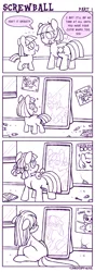 Size: 400x1134 | Tagged: safe, artist:cuteosphere, banned from derpibooru, deleted from derpibooru, derpibooru import, nurse sweetheart, screwball, blank flank, comic, duo, duo female, female, filly, growing up, mare, monochrome, older, sad