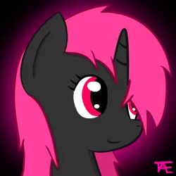 Size: 400x400 | Tagged: safe, artist:theeggroller, banned from derpibooru, deleted from derpibooru, derpibooru import, oc, oc:arenay amaranth, unofficial characters only, pony, unicorn, black background, bust, pink eyes, pink mane, portrait, simple background, solo, tae