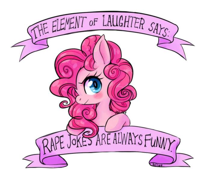 Size: 1067x930 | Tagged: source needed, questionable, artist:plumsweet, banned from derpibooru, deleted from derpibooru, derpibooru import, pinkie pie, caption, joke, mouthpiece, old banner