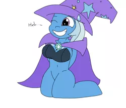 Size: 7800x6700 | Tagged: suggestive, artist:perlast, banned from derpibooru, deleted from derpibooru, derpibooru import, trixie, anthro, unguligrade anthro, anatomically incorrect, bottomless, clothes, female, grin, heh, image, incorrect leg anatomy, kneeling, one eye closed, partial nudity, png, smiling, solo, solo female, wink