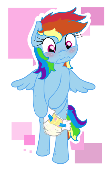 Size: 929x1426 | Tagged: questionable, artist:vitriolink, banned from derpibooru, deleted from derpibooru, derpibooru import, rainbow dash, blushing, diaper, diaper fetish, embarrassed, fetish, urine, wet diaper