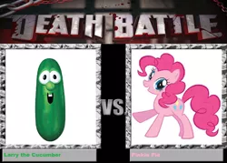 Size: 900x643 | Tagged: safe, artist:mksfan14, banned from derpibooru, deleted from derpibooru, derpibooru import, pinkie pie, death battle, exploitable meme, larry the cucumber, meme, veggietales