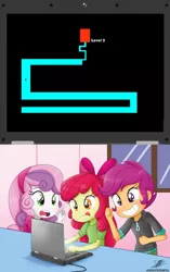 Size: 643x1024 | Tagged: safe, artist:the-butch-x, banned from derpibooru, deleted from derpibooru, derpibooru import, edit, apple bloom, scootaloo, sweetie belle, equestria girls, crusaders on laptop meme, cutie mark crusaders, meme, the maze, this can only end well, this will end in tears