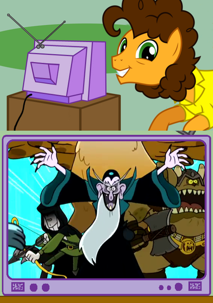 Size: 564x800 | Tagged: safe, banned from derpibooru, deleted from derpibooru, derpibooru import, cheese sandwich, dungeons dungeons and more dungeons, exploitable meme, gravity falls, meme, obligatory pony, probabilitor the annoying, same voice actor, spoilers for another series, tv meme, voice actor joke