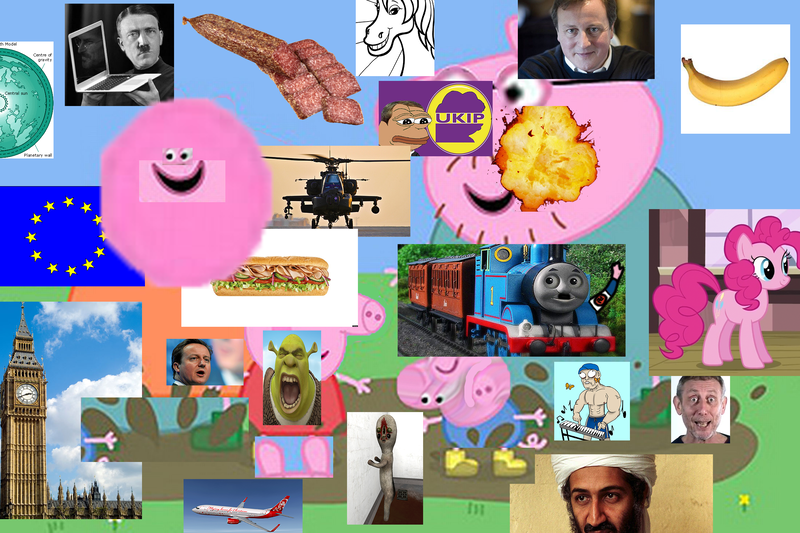 Size: 2197x1463 | Tagged: safe, banned from derpibooru, deleted from derpibooru, derpibooru import, pinkie pie, 1000 years in photoshop, 4chan, adolf hitler, apache, banana, big ben, computer, david cameron, european union, explosion, food, inner sun, john cena, laptop computer, meat, michael rosen, nigel farage, normies, oh god the eyes, osama bin laden, pepe, pepe the frog, peppa pig, plane, quality, salami, salute, sandwich, sausage, scp-173, shrek, subway, thomas the tank engine, ukip, united kingdom, wat