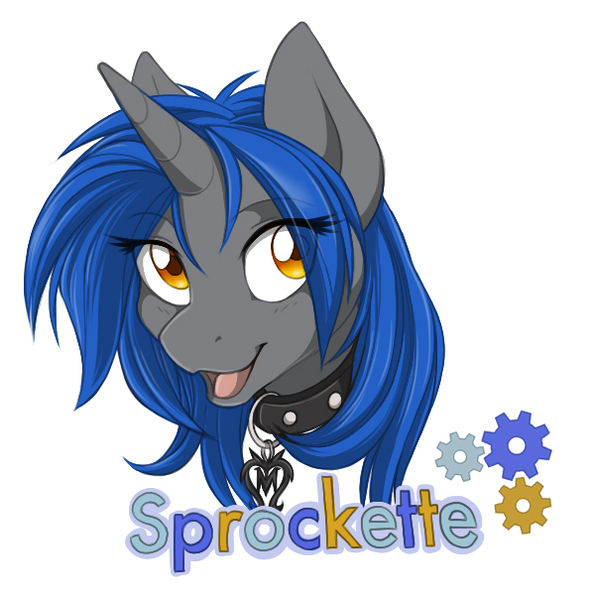 Size: 599x605 | Tagged: safe, artist:cassiusdrawsthings, banned from derpibooru, deleted from derpibooru, derpibooru import, oc, oc:sprockette, unofficial characters only, pony, unicorn, bust, collar, explicit source, portrait, solo