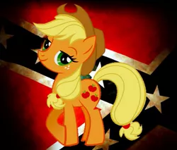 Size: 469x400 | Tagged: safe, artist:bigrodeo, banned from derpibooru, deleted from derpibooru, derpibooru import, applejack, confederate, confederate flag, drama, drama bait, flag, forced meme, hat, meme, solo