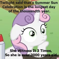 Size: 500x500 | Tagged: safe, banned from derpibooru, deleted from derpibooru, derpibooru import, sweetie belle, twilight sparkle, caption, exploitable meme, image macro, logical fallacy, meme, obligatory pony, sudden clarity sweetie belle, text