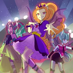 Size: 700x700 | Tagged: safe, artist:rinn11201, banned from derpibooru, deleted from derpibooru, derpibooru import, adagio dazzle, aria blaze, sonata dusk, equestria girls, fin wings, ponied up, the dazzlings, wings