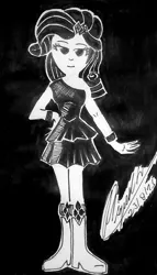 Size: 2262x3955 | Tagged: safe, artist:atisuto17, banned from derpibooru, deleted from derpibooru, derpibooru import, rarity, equestria girls, black and white, female, frank miller, grayscale, illustration, monochrome, sin city, solo, traditional art