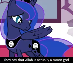 Size: 692x598 | Tagged: safe, banned from derpibooru, deleted from derpibooru, derpibooru import, screencap, princess luna, allah, bronybait, cutie mark, frown, islam, islamic state, looking back, meta, sad, solo