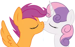 Size: 8192x5157 | Tagged: suggestive, artist:djdavid98, artist:mcsadat, banned from derpibooru, deleted from derpibooru, derpibooru import, scootaloo, sweetie belle, .ai available, .svg available, absurd resolution, drool, eyes closed, female, foalcon, french kiss, kissing, lesbian, open mouth, scootabelle, shipping, sloppy kissing, spread wings, tongue out, underage, vector, wingboner, wings