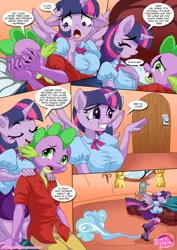 Size: 1024x1447 | Tagged: safe, artist:bbmbbf, banned from derpibooru, deleted from derpibooru, derpibooru import, spike, twilight sparkle, alicorn, anthro, plantigrade anthro, comic:sex ed with twilight sparkle, equestria untamed, big breasts, breasts, busty twilight sparkle, comic, crying, female, floppy ears, palcomix, twilight sparkle (alicorn)