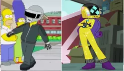 Size: 1024x591 | Tagged: safe, artist:brandonale, banned from derpibooru, deleted from derpibooru, derpibooru import, screencap, equestria girls, rainbow rocks, comparison, daft punk, daft rarity, disco stu, homer simpson, marge simpson, the simpsons