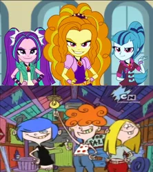 Size: 1024x1152 | Tagged: safe, banned from derpibooru, deleted from derpibooru, derpibooru import, screencap, adagio dazzle, aria blaze, sonata dusk, equestria girls, rainbow rocks, cartoon network, comparison, ed edd n eddy, image, kanker sisters, lee kanker, marie kanker, may kanker, png, the dazzlings