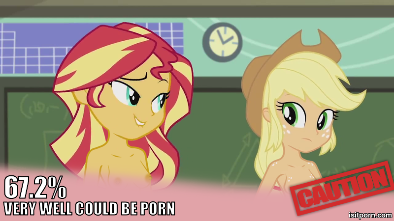 Size: 800x450 | Tagged: questionable, artist:dirty mike, banned from derpibooru, deleted from derpibooru, derpibooru import, edit, edited screencap, screencap, applejack, sunset shimmer, equestria girls, friendship games, appleshimmer, belly button, blatant lies, breasts, busty applejack, busty sunset shimmer, caption, clothes, exploitable meme, female, freckles, image macro, lesbian, meme, nipples, nudity, partial nudity, shipping, sunsetjack, text, topless