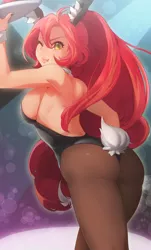 Size: 1838x3038 | Tagged: artist needed, suggestive, banned from derpibooru, deleted from derpibooru, derpibooru import, sunset shimmer, human, bunny suit, canter calendar, female, humanized, playboy bunny, solo, solo female, wedgie