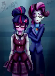 Size: 1000x1400 | Tagged: safe, artist:amarcato, banned from derpibooru, deleted from derpibooru, derpibooru import, principal abacus cinch, sci-twi, twilight sparkle, equestria girls, friendship games, clothes, crystal prep academy, crystal prep academy uniform, glasses, school uniform