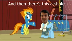 Size: 1600x900 | Tagged: safe, banned from derpibooru, deleted from derpibooru, derpibooru import, edit, screencap, spitfire, wind rider, rarity investigates, and then there's this asshole, caption, clothes, duo, image macro, martin shkreli, meme, text, uniform, vulgar, wonderbolts, wonderbolts uniform