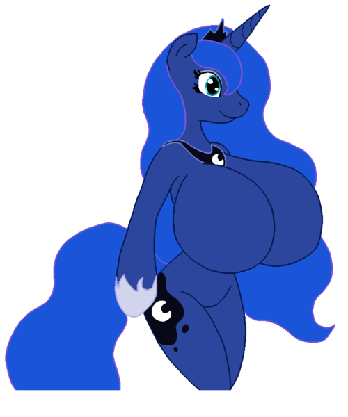 Size: 750x900 | Tagged: questionable, artist:allrights, artist:speedbumpv-drop, banned from derpibooru, deleted from derpibooru, derpibooru import, edit, princess luna, anthro, arm hooves, big breasts, breasts, busty princess luna, featureless breasts, featureless crotch, female, huge breasts, impossibly large breasts, nudity, slender body, solo, solo female