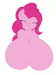 Size: 558x750 | Tagged: suggestive, artist:allrights, artist:speedbumpv-drop, banned from derpibooru, deleted from derpibooru, derpibooru import, pinkie pie, anthro, big breasts, breasts, busty pinkie pie, eyes closed, female, front view, grin, huge breasts, impossibly large breasts, nudity, smiling, solo, solo female, teeth