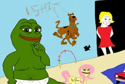 Size: 1229x830 | Tagged: safe, banned from derpibooru, deleted from derpibooru, derpibooru import, fluttershy, car, crossover, feels, meme, pepe the frog, scooby doo, shitposting, smug, wat, wojak